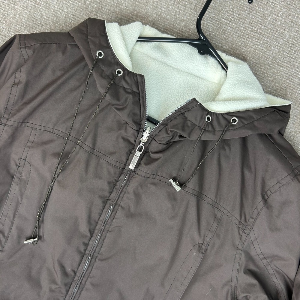Free Country Reversible Fleece Jacket Mens Medium Brown Winter Hooded Full Zip